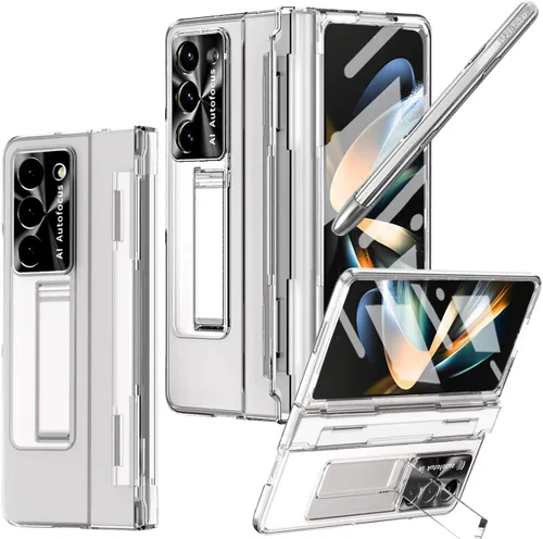 Vista 17 de Funda transparente para Samsung Galaxy Z Fold 3 con soporte para bolígrafo S y bolígrafo, diseño de una pieza con protector de bisagra Protector