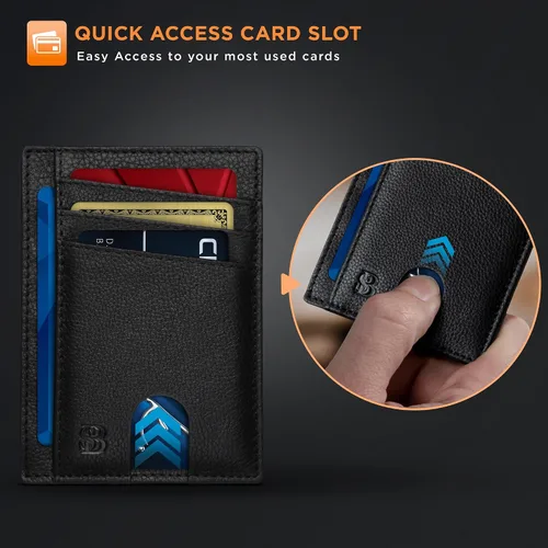 Vista 5 de SERMAN BRANDS RFID Blocking Slim Minimalist Mens Front Pocket Wallet. Thin Card Holder. Full Grain Leather Wallets for Men