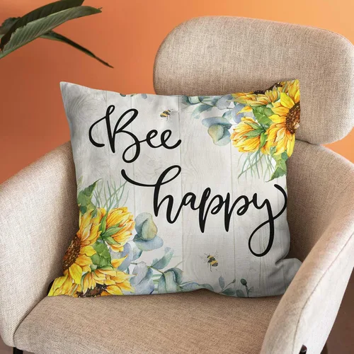 Vista 3 de Bee Happy - Funda de almohada de girasol de 18 x 18 pulgadas, fundas de almohada decorativas para primavera y verano con miel de abeja dulce