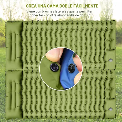 Vista 5 de FUN PAC Colchoneta de dormir para camping, ultraligera con almohada, bomba de pie integrada, almohadillas inflables compactas para acampar, Verde