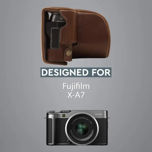 Vista 5 de MegaGear MG1768 Ever Ready - Funda de piel para cámara compatible con Fujifilm X-A7, color marrón oscuro