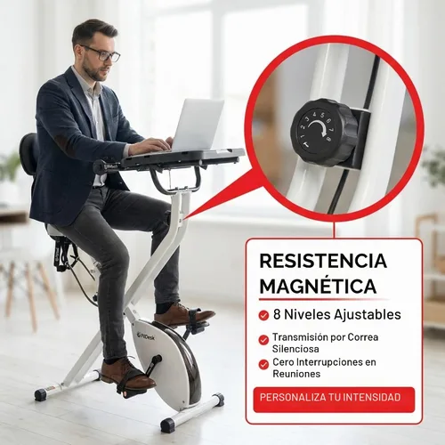 Vista 7 de FitDesk Escritorio de bicicleta de ejercicio de pie 3.0, entrenador de ciclismo de interior de altura ajustable con bandeja para portátil FitDesk 3.0
