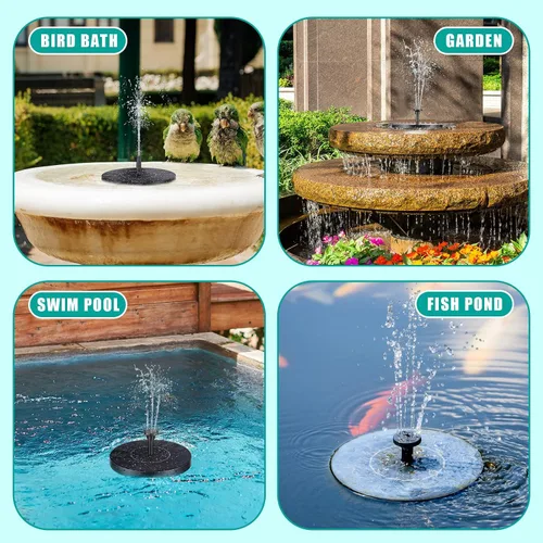 Vista 7 de Riakrum 1 paquete de bomba solar para fuente de baño para pájaros con 6 boquillas de energía solar, panel flotante para jardín, pecera, piscina