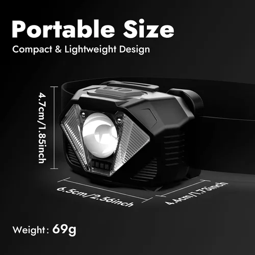 Vista 8 de WARSUN - Linterna frontal recargable, luz LED ajustable con sensor