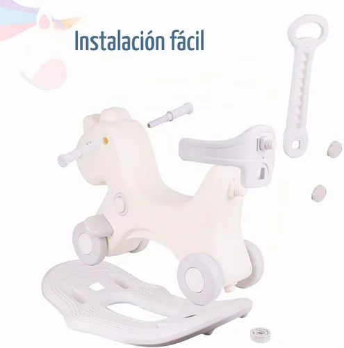 Vista 7 de Caballo mecedor 4 en 1 para niños pequeños de 1 a 3 años, juguete mecedor Blanco