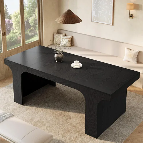 Vista 3 de Tribesigns Mesa de comedor de granja de 71 pulgadas para 6-8, mesa de cocina larga y moderna de madera con diseño arqueado, muebles de comedor