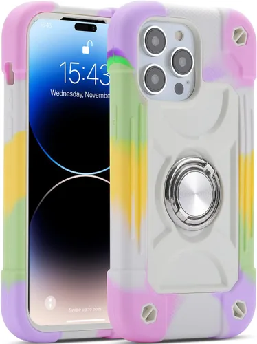Vista 73 de MARKILL Funda compatible con iPhone 14 Pro de 6.1 pulgadas con soporte de anillo integrado, protección contra caídas de grado militar, carcasa Palta