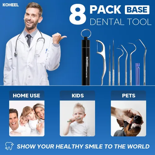 Vista 2 de KOHEEL Juego de bolsillo para palillos de dientes, kit de púas de hilo dental reutilizables, herramientas de limpieza de dientes de acero