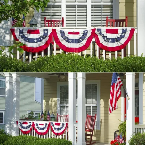 Vista 7 de Paquete de 2 banderas plisadas de Estados Unidos, bandera estadounidense de 1.5 x 3 pies, bandera patriótica de Estados Unidos con cabecera de lona
