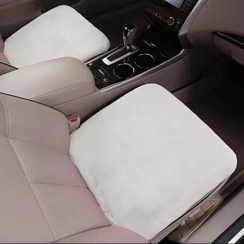 Vista 6 de Paquete de 2 cojines para asiento delantero de automóvil, funda suave y cálida de piel sintética de conejo para asiento de automóvil, almohadilla