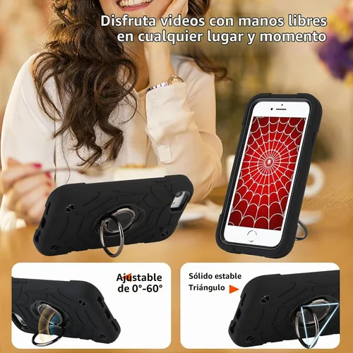 Vista 7 de Funda para iPhone SE de 3ª/2ª generación, iPhone 8/7/6/6S con soporte (no para modelos de tamaño grande), funda híbrida a prueba de golpes de Negro