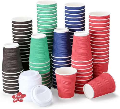 Vista 23 de Paquete de 100 tazas de café desechables de 8 onzas, tazas de papel desechables de color marrón a granel, tazas de café para té caliente, chocolate