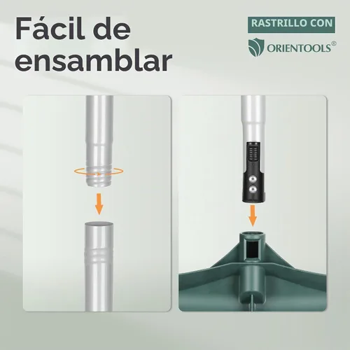Vista 2 de ORIENTOOLS Rastrillo de césped artificial, rastrillo de césped curvado con mango de acero ajustable de 4 secciones de 30 a 53 pulgadas, cepillo