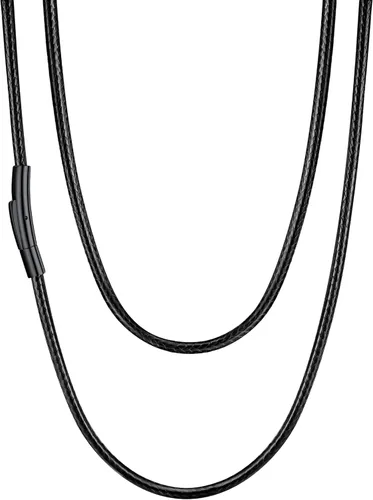 Vista 12 de U7 - Collar de cordón de cuero con cierre de acero inoxidable personalizable/negro, cadena de cuerda de cera tejida impermeable de color a. 2MM