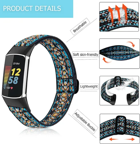 Vista 4 de Bandas elásticas compatibles con Fitbit Charge 5 bandas para mujeres y hombres, correas elásticas ajustables, accesorios de repuesto para Fitbit