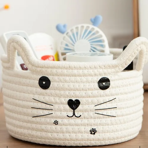 Vista 15 de Zopeal Cesta de almacenamiento tejida para gatos, organizador tejido con orejas, juguete decorativo de Navidad para mascotas, bonita canasta