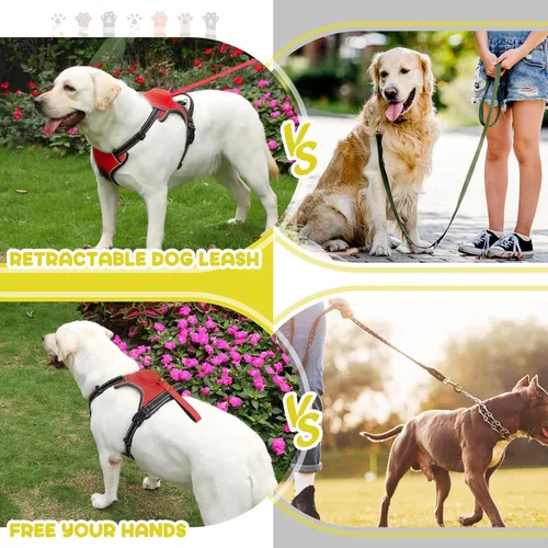 Vista 3 de Arnés para perro 2 en 1 sin tirones y correa retráctil con bloqueo automático, reflectante, ajustable para perros grandes
