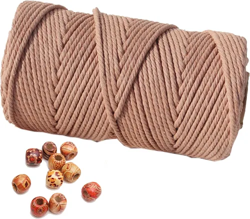 Vista 12 de Cordón de macramé beige de 0.078 pulgadas x 220 yardas, cuerda de algodón torcido de 4 hebras natural para colgar en la pared, manualidades, cordel