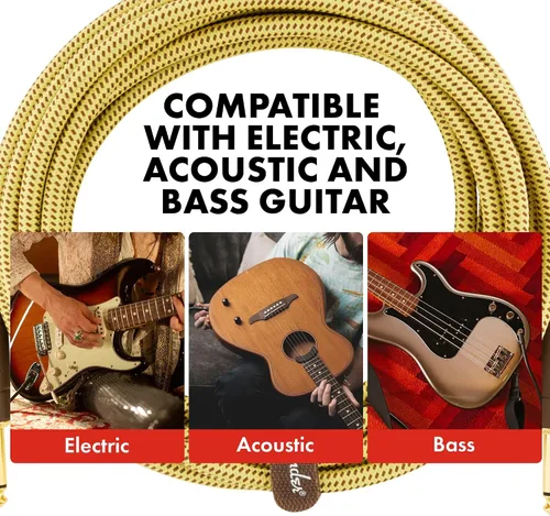 Vista 21 de Fender Cable de instrumentos de la serie Deluxe, recto/recto, Tweed, 18.6 pies