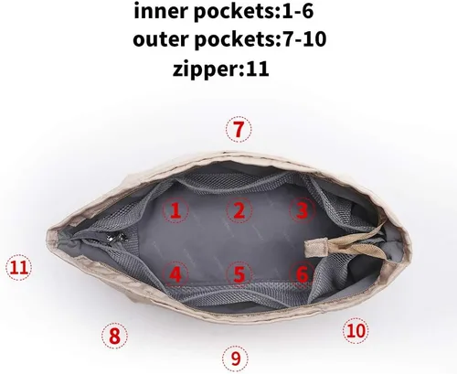 Vista 5 de iN Organizador de bolso con cremallera de tela de nailon para mujer, Beige