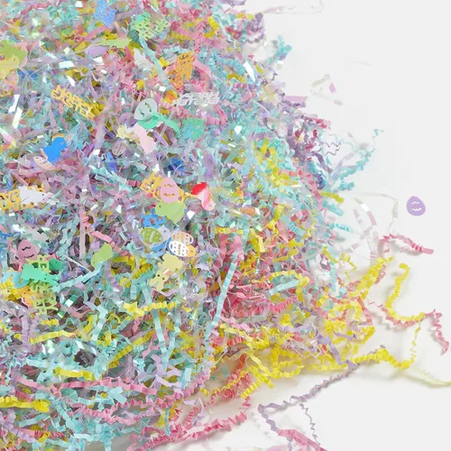 Vista 2 de CIPOWM Pasto de Pascua de Rafia Papel Triturado de Corte Rizado, Relleno de Papel Triturado de Rafia Multicolor Iridescente con Hierba Triturada