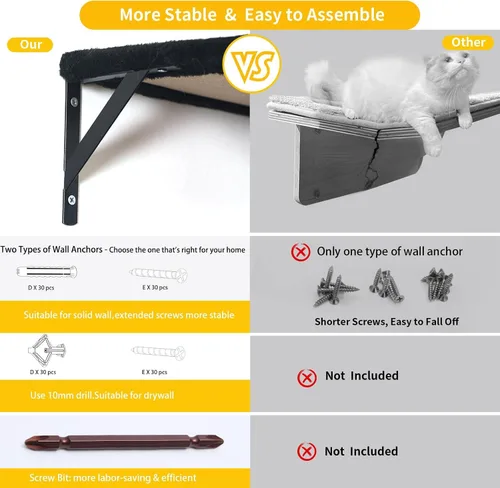 Vista 6 de Muebles modernos para gatos montados en la pared, 5 estantes de pared para gatos, escalador de madera incluye casa, puente, árbol, escalones