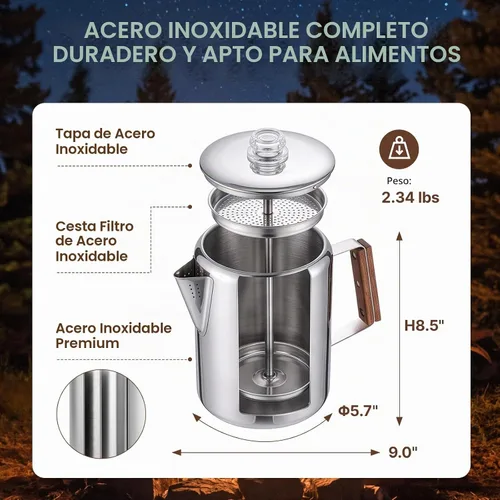 Vista 2 de KingCamp Cafetera Percolator,Acero inoxidable 304,Gran capacidad,12 tazas