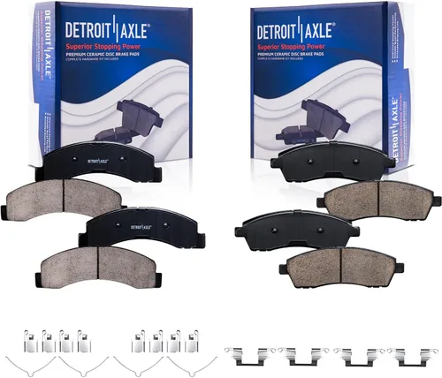 Vista 80 de Detroit Axle - Pastillas de freno para Ford F-150 99-03, 02 Lincoln Blackwood, Pastillas de freno de cerámica delanteras y traseras con repuesto