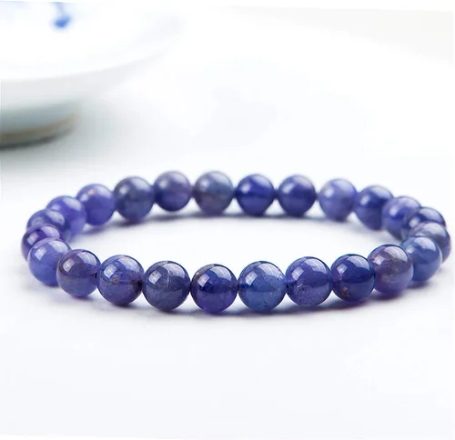 Vista 3 de Joyería de tanzanita natural de 0.315 in para mujeres y hombres, piedra azul de cristal piedra preciosa redonda cuentas elásticas pulsera de moda