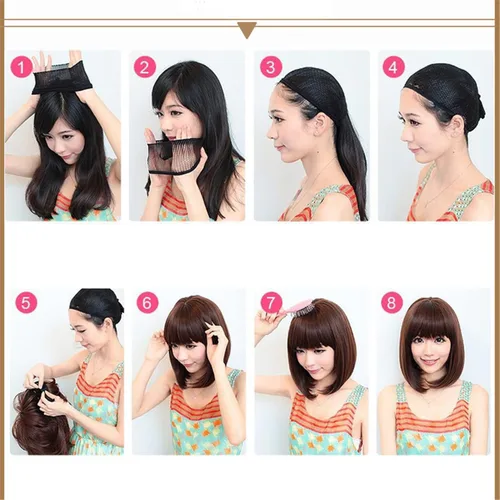Vista 7 de Andongnywell Peluca de cabello sintético resistente al calor para mujer, peluca con flequillo lateral, Dorado