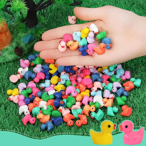 Vista 3 de Rachan 130 piezas de mini patos de resina a granel para paisajes en miniatura, jardín, acuario, accesorios en maceta, juego de broma para el hogar
