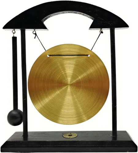 Vista 3 de Gong Bell de escritorio de Feng Shui de latón con soporte y pisón para decoración del hogar, dragones gemelos