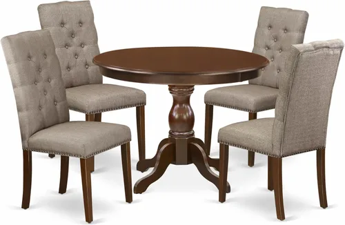 Vista 18 de East West Furniture HBEL3-ABK-35 - Juego de mesa y sillas de cocina de 3 piezas que contiene una mesa de comedor redonda con pedestal y 2 sillas