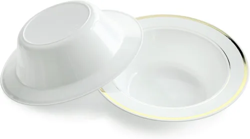 Vista 8 de Platos de plástico desechables Occasions para fiestas de boda (120 unidades), Blanco / Borde dorado