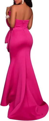 Vista 4 de MAYFASEY - Maxivestido sexi para mujer, con hombros descubiertos y detalle de moño de gran tamaño, vestido de noche para fiesta