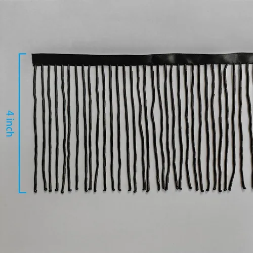 Vista 2 de Ribete de flecos con cuentas, cinta con borlas de 4 pulgadas de ancho, 1 yarda de largo para manualidades, decoración de ropa (negro)