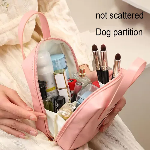 Vista 3 de Bolsa de maquillaje premium, organizador de bolsa de maquillaje, bolsa de maquillaje de cuero, bolsa de aseo de viaje colgante, bolsas de aseo