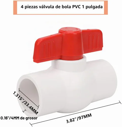 Vista 2 de 4 piezas de válvula de bola de PVC de 1 pulgada enchufe de válvula de cierre de tubo de agua con mango en T rojo para líneas de suministro de agua