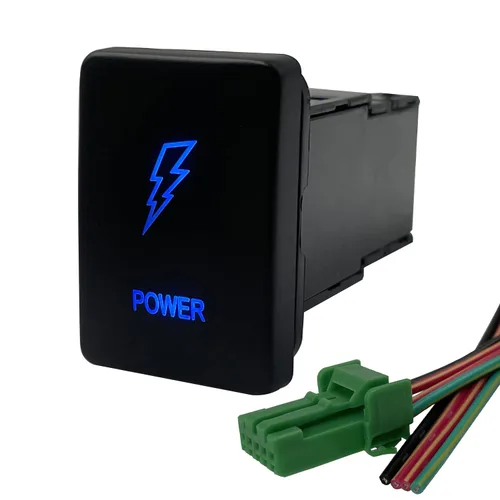 Vista 9 de Interruptor de botón de LED azul AIR COMP para Toyota Sequoia Highlander Landcruiser Tacoma 4Runner Highlander 3 amperios 12 V Botón de encendido