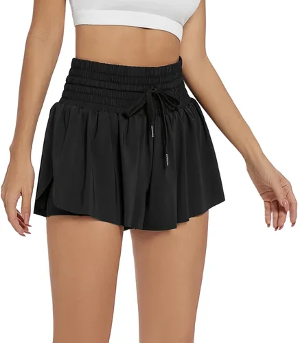 Vista 5 de Blaosn Pantalones cortos atléticos fluidos para mujer, cintura alta, gimnasio, yoga, entrenamiento, correr, pantalones cortos, falda, ropa linda