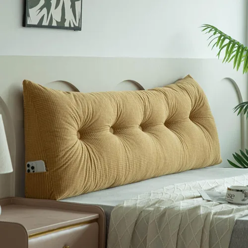Vista 18 de Almohada de cuña beige tamaño individual XL para dormitorio, cama, cabecero, almohadas de cuña para espacio de cabecero con funda no extraíble, 39 x