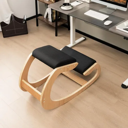 Vista 2 de GIANTEX Silla ergonómica de rodillas, silla de postura para escritorio con cojín, marco de madera maciza, carga máxima de 330 libras, cómoda silla