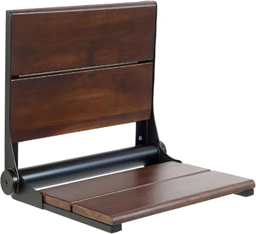 Vista 16 de Asiento de ducha plegable montado en la pared con respaldo Capacidad de carga máxima de 500 libras Asiento de ducha de teca compatible con ADA