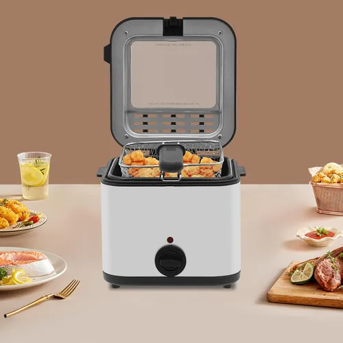 Vista 2 de Freidora eléctrica con canasta, freidora de acero inoxidable para encimera de 1000 W, para restaurantes, puestos de comida rápida, aperitivos