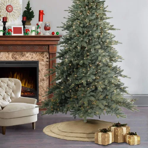 Vista 7 de Falda de árbol de Navidad, 48 pulgadas de yute de arpillera natural liso con borlas, decoración rústica de Navidad