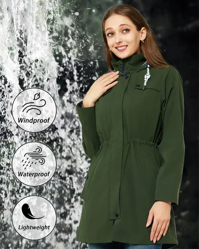 Vista 3 de ATLASLAVA Chaqueta impermeable para mujer, impermeable, larga, ligera, rompevientos, para exteriores