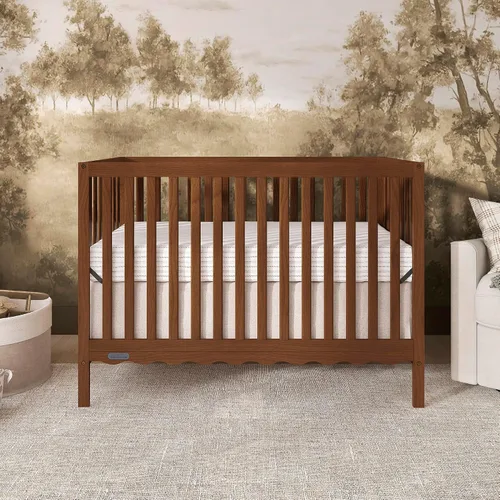 Vista 2 de Dream On Me Synergy Wave 5-in-1 Convertible Full Size Baby Crib, Walnut