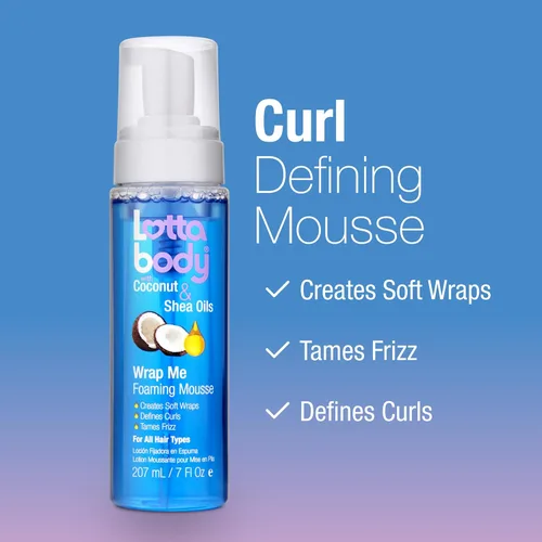 Vista 5 de Lottabody Mousse en espuma con aceite de coco y manteca de karité Wrap Me, crea envoltorios suaves, mousse para cabello rizado, define rizos