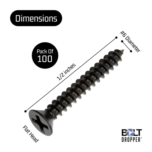 Vista 3 de Bolt Dropper Tornillos para madera #6 x 1/2 pulgada, paquete de 100 – Tornillo Phillips de cabeza plana de acero inoxidable recubierto de xylan