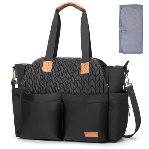 Vista 11 de Lekebaby Bolsa de pañales, 17 bolsillos, bolsa de pañales de viaje grande impermeable con cambiador portátil, bolsa de hospital cruzada para mamá